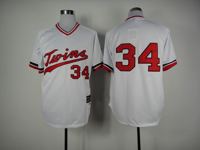 Men Minnesota Twins #34 Puckett Whtie Throwback MLB Jerseys